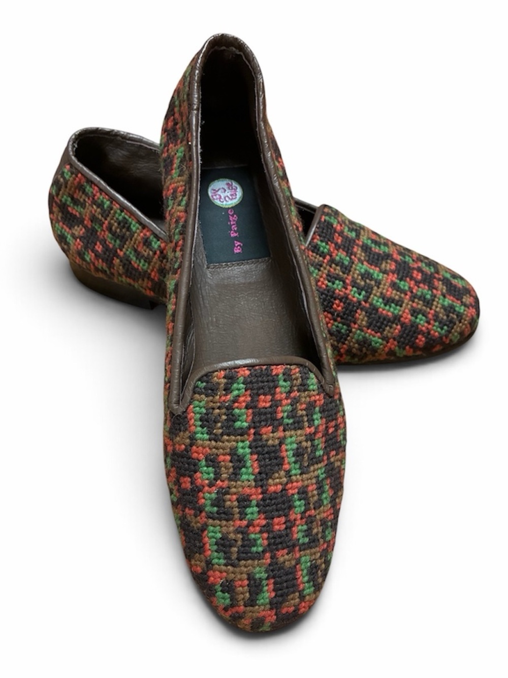 By Paige Needlepoint Loafers Flats Brown Multi 8